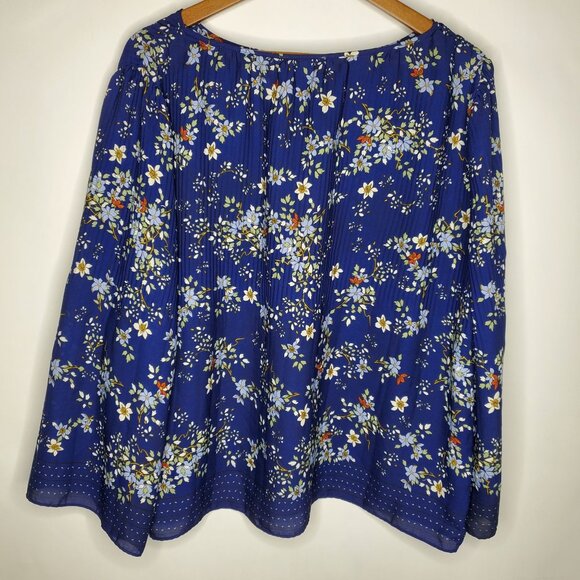Max Studio Womens Blue Floral Polka Dot Print Crinkle Blouse Size L Flowy Career - Picture 4 of 10